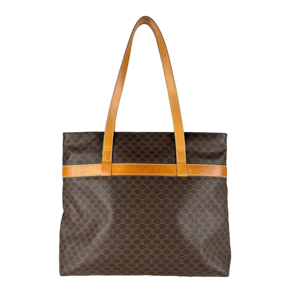 Celine Shoulder Bag Macadam Canvas Leather Brown